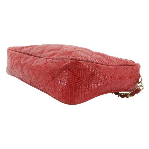 Chanel Lizard Camera Bag Vintage Tassel CC Exotic Red/Gold Rare Shoulder Leather - Picture 6 of 13